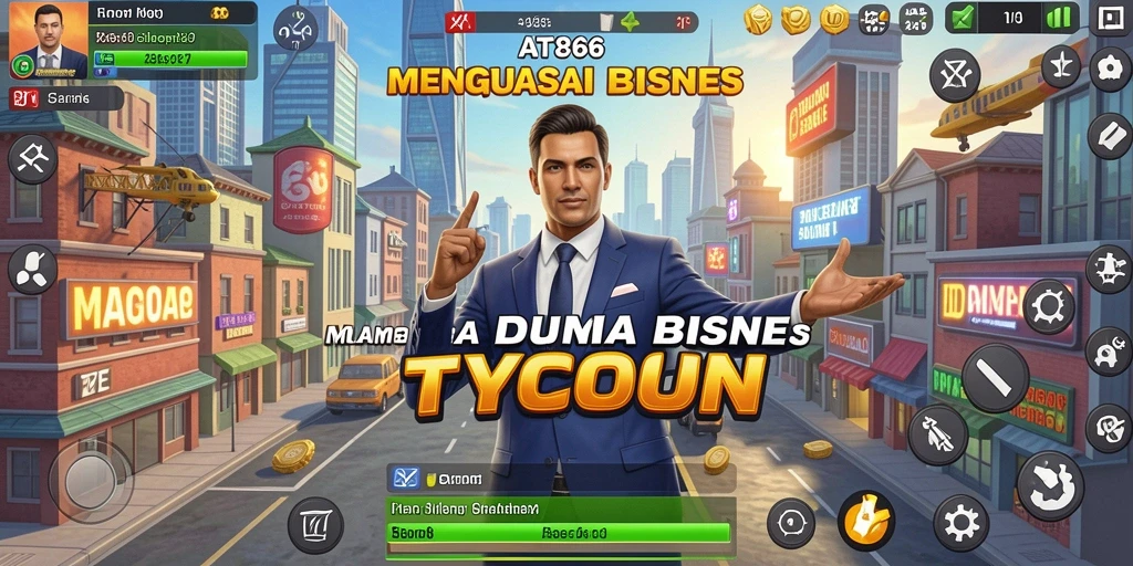 Tampilan gameplay seru dalam AT866 yang menggambarkan simulasi Tycoon.