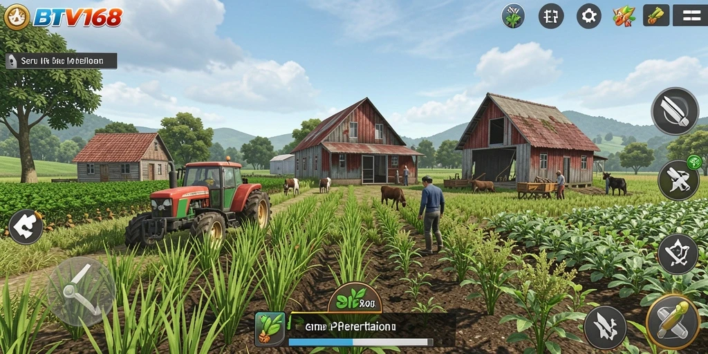 Tampilan gameplay BTV168 yang menggambarkan aktivitas pertanian.