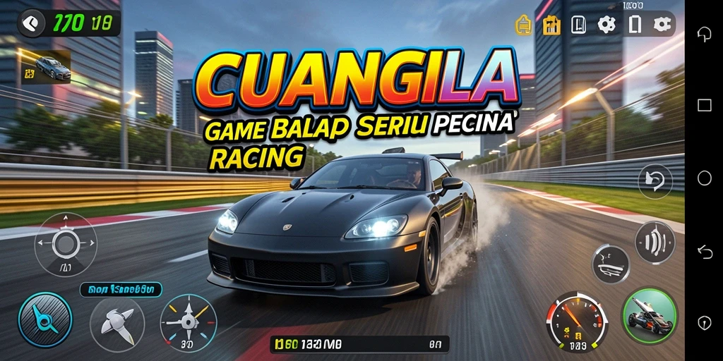 Screenshot gameplay CUANGILA menampilkan aksi balapan yang mendebarkan.