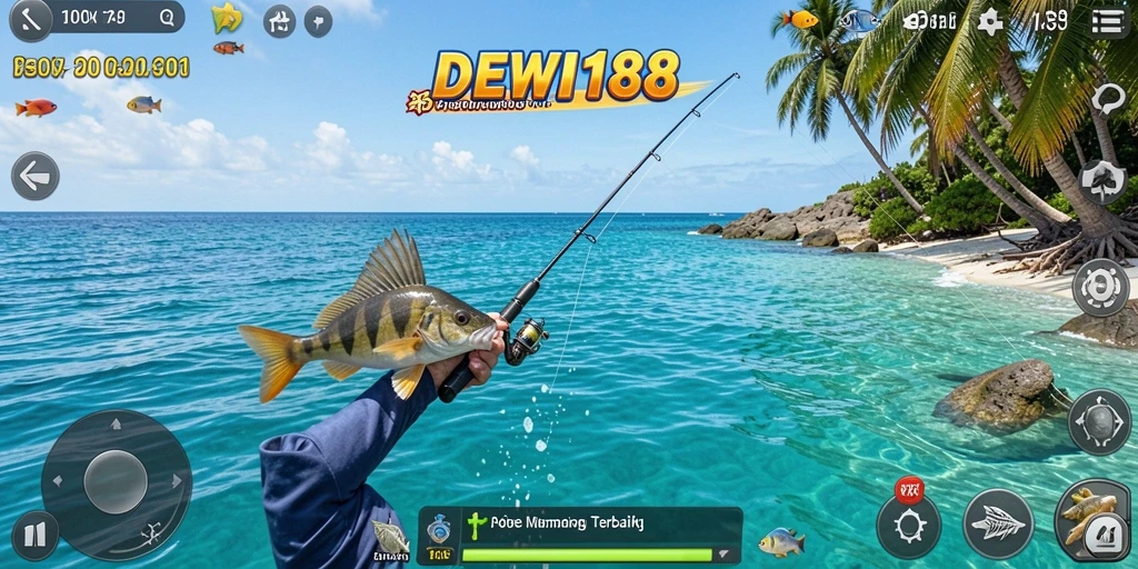 Tampilan gameplay DEWI188 dengan suasana memancing yang menenangkan.