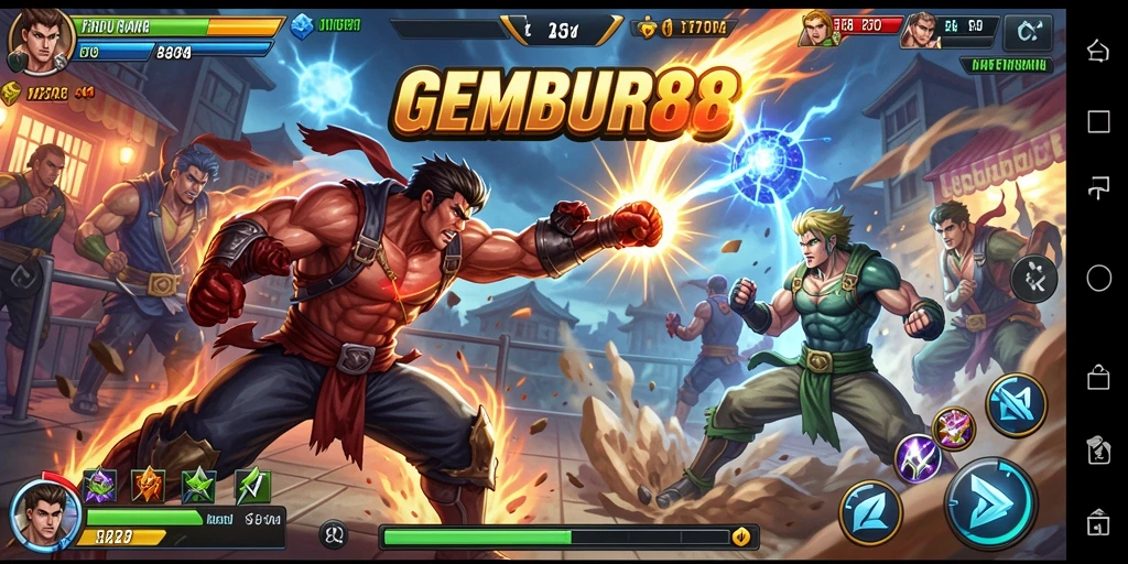 Screenshot tampilan gameplay seru dari GEMBUR88 di arena Fighting.