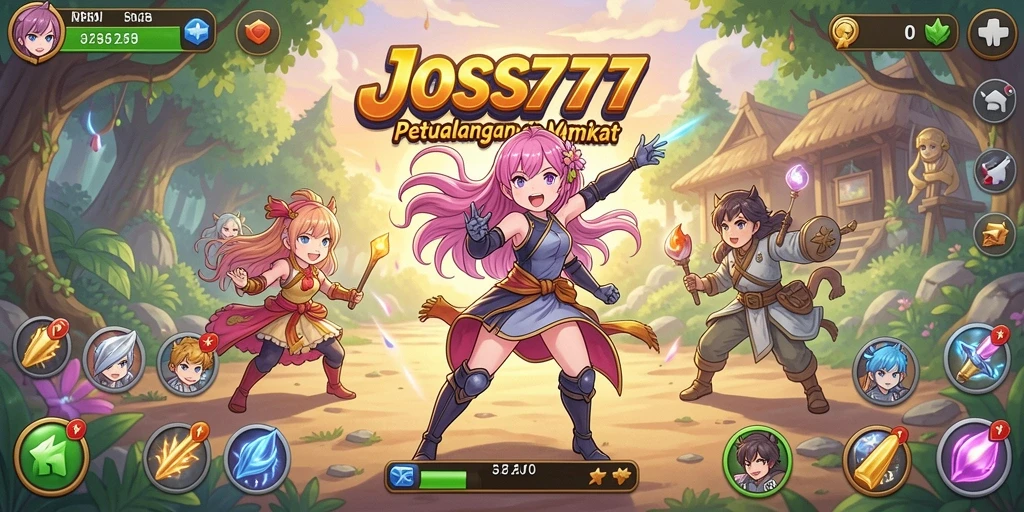Screenshot gameplay JOSS777 yang penuh warna dan karakter anime yang menarik.