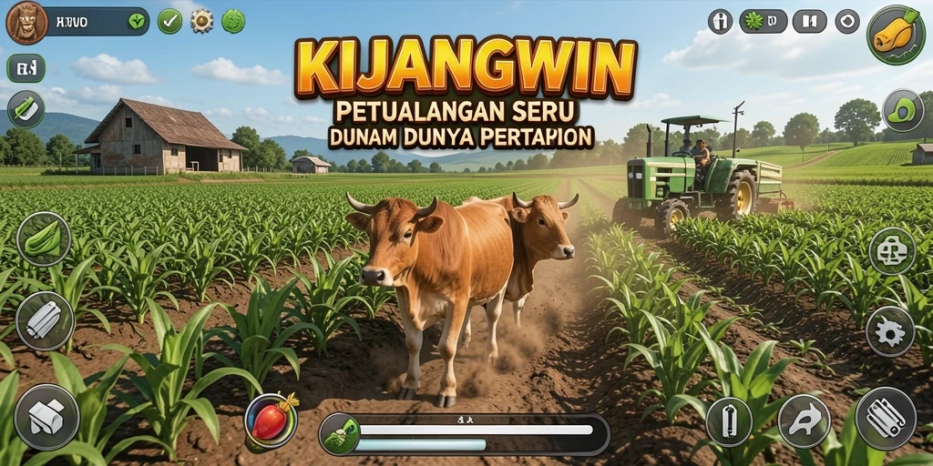 Screenshot gameplay KIJANGWIN yang menampilkan aktivitas bertani yang menyenangkan.