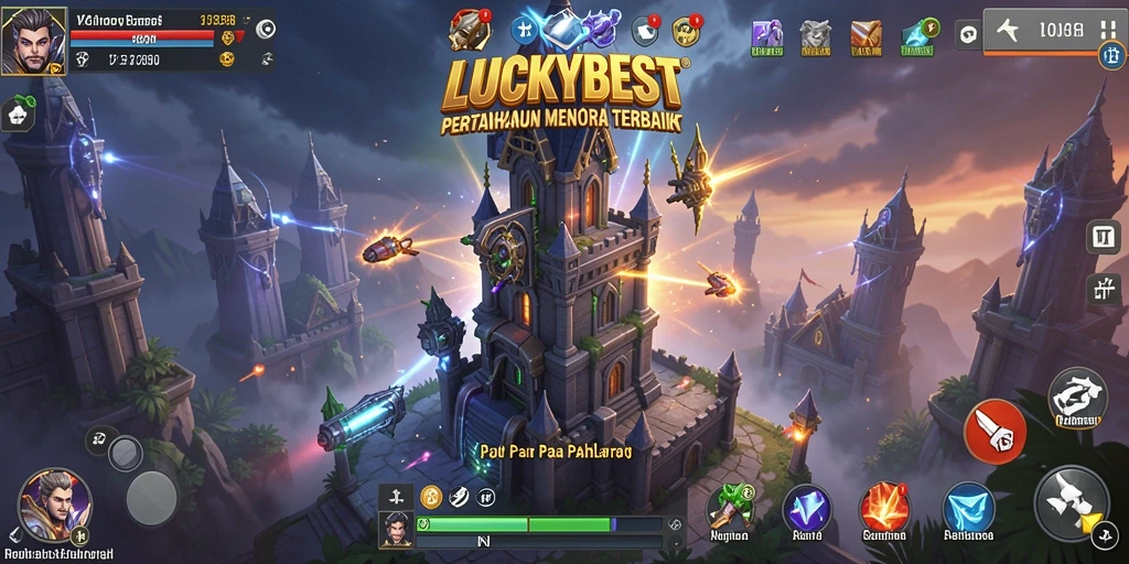 Tampilan menarik gameplay Tower Defense LUCKYBEST dengan menara yang strategis.