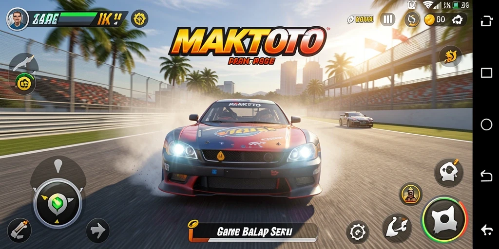 Screenshot gameplay MAKTOTO menampilkan balapan seru yang mendebarkan.
