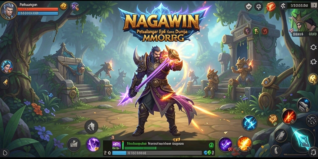Screenshot gameplay NAGAWIN menampilkan pertarungan epik dalam dunia MMORPG.