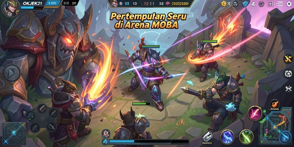 Tampilan gameplay seru dari OKJEK21 yang menguji strategi dan keterampilan tim.
