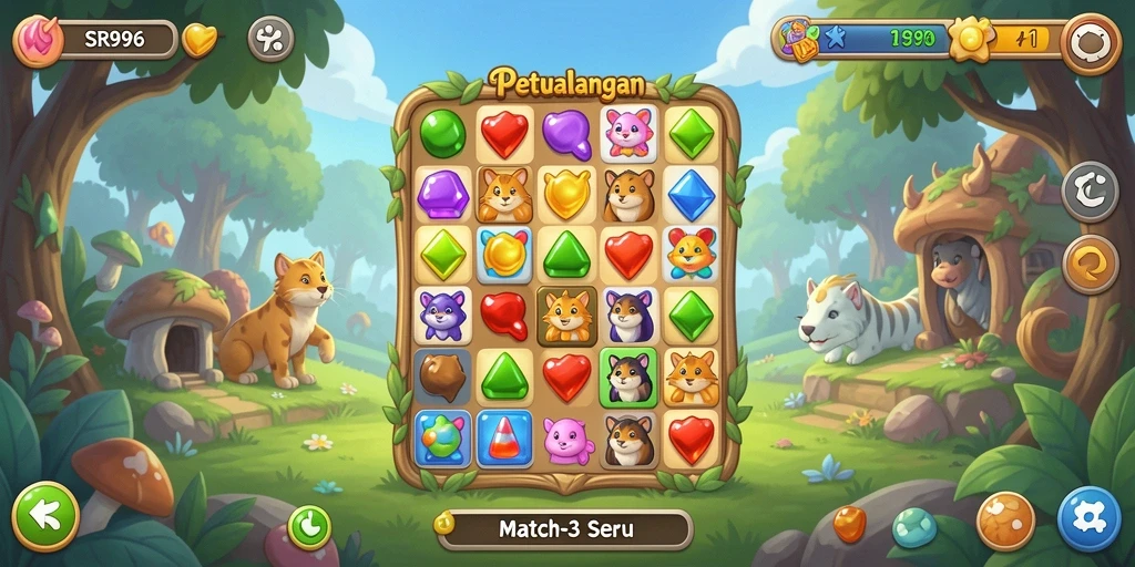 Tangkapan layar gameplay SR996 menampilkan momen seru dari kombinasi Match-3.