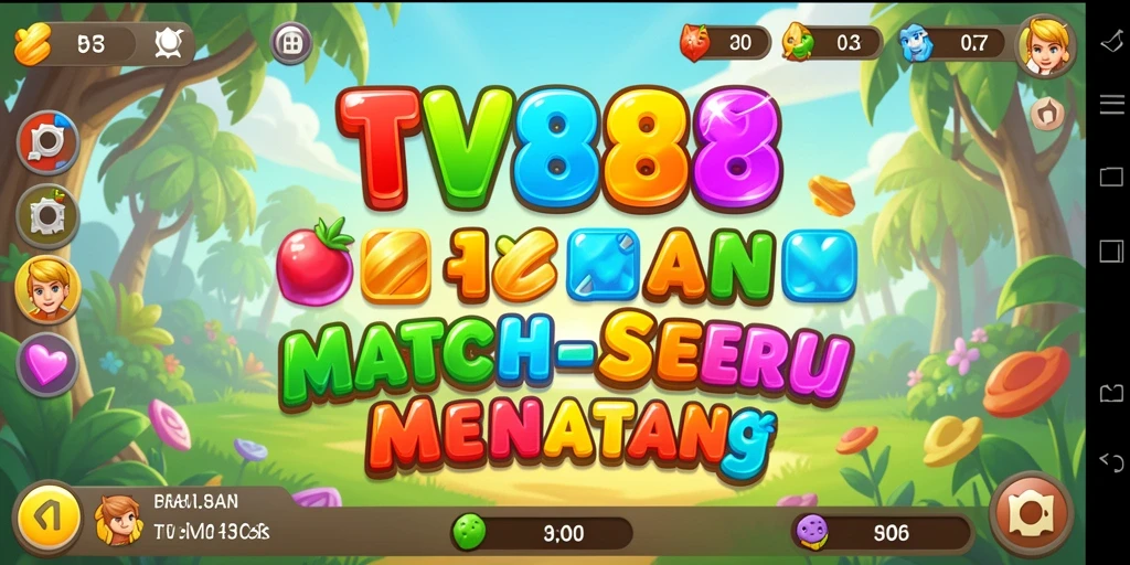 Screenshot utama TV888 menampilkan gameplay Match-3 yang seru dan penuh warna.